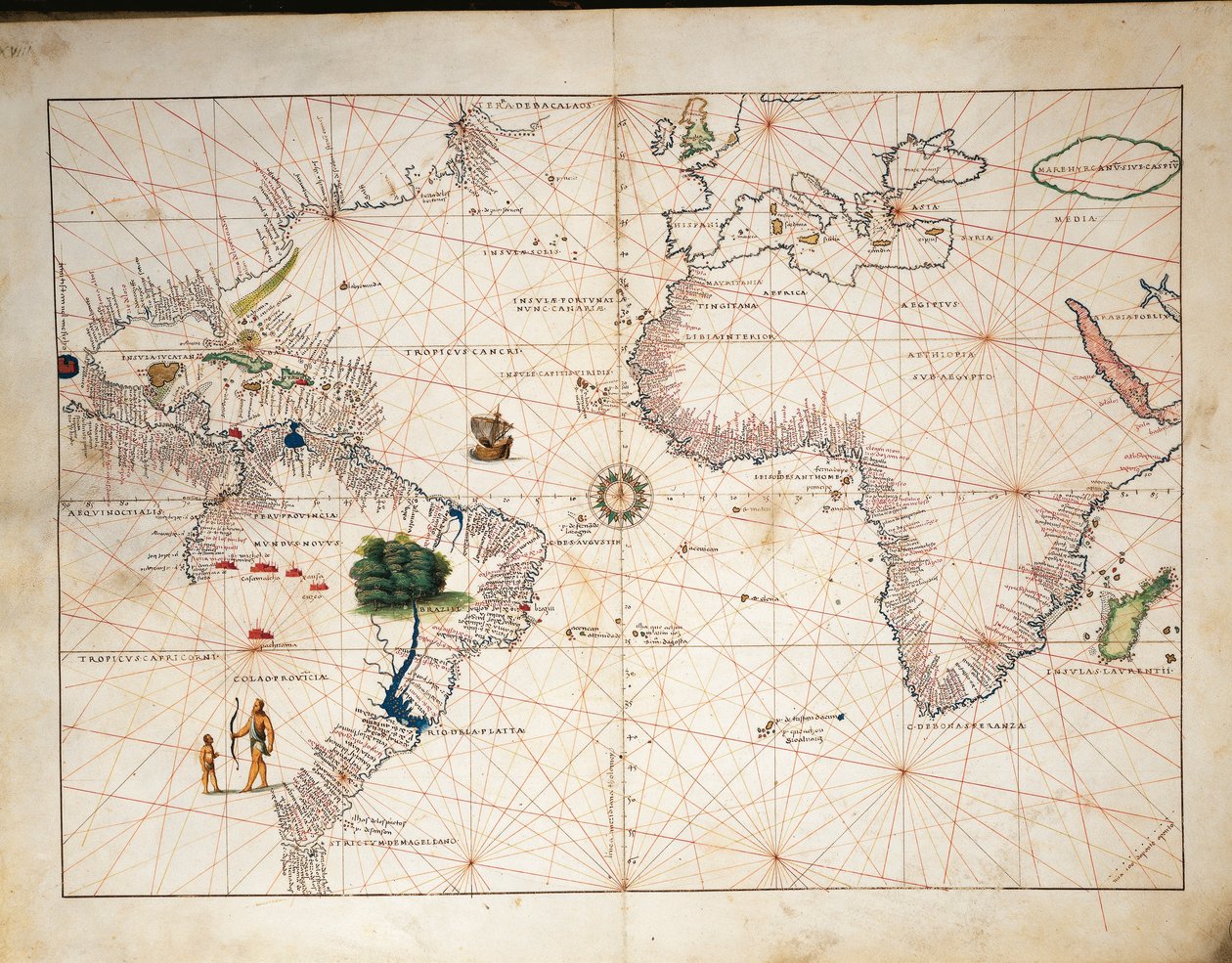 Africa, Europe and Part of Americas, from Atlas of the World in Thirty-Three Maps, by Battista Agnese by Battista Agnese