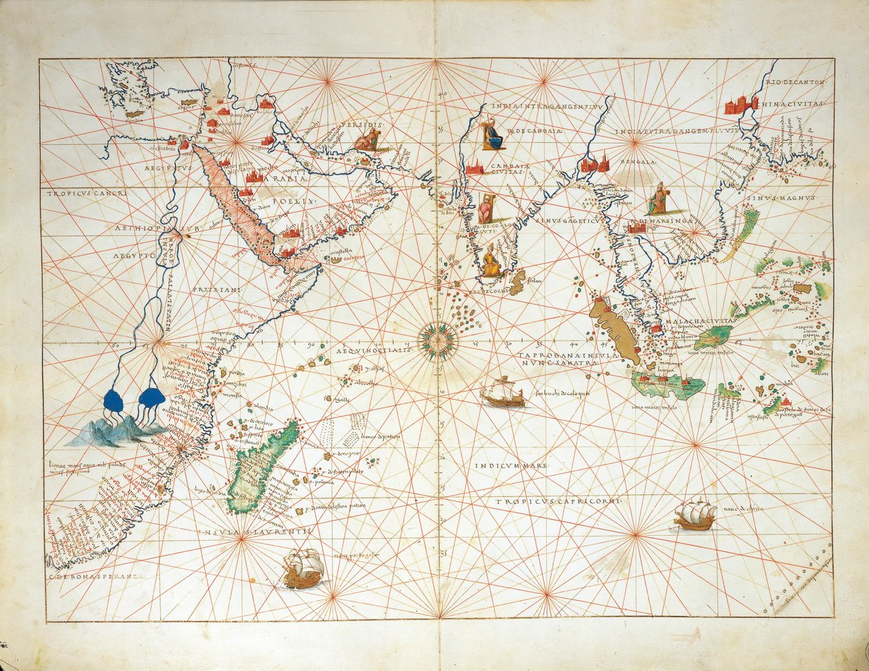 The Indian Ocean and part of Asia and Africa, from Atlas of the World in thirty-three Maps by Battista Agnese