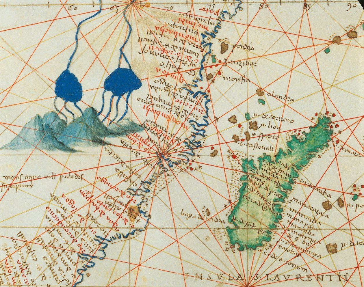 The Indian Ocean and Part of Asia and Africa: Spring of the Nile River and Madagascar, from Atlas of the World in Thirty-Three Maps by Battista Agnese