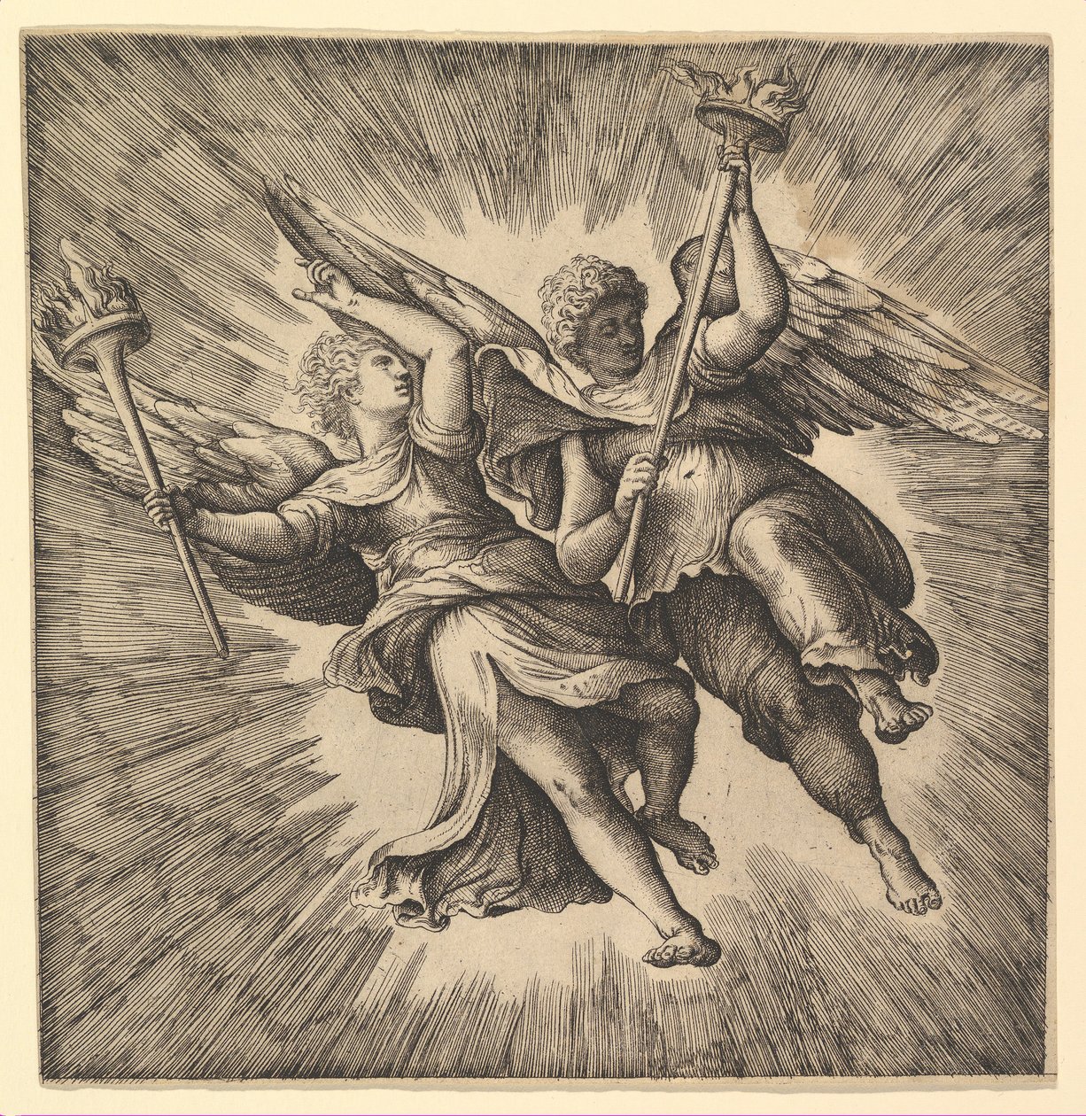 Two Angels or Winged Genii Carrying Torches by Battista Franco Veneziano