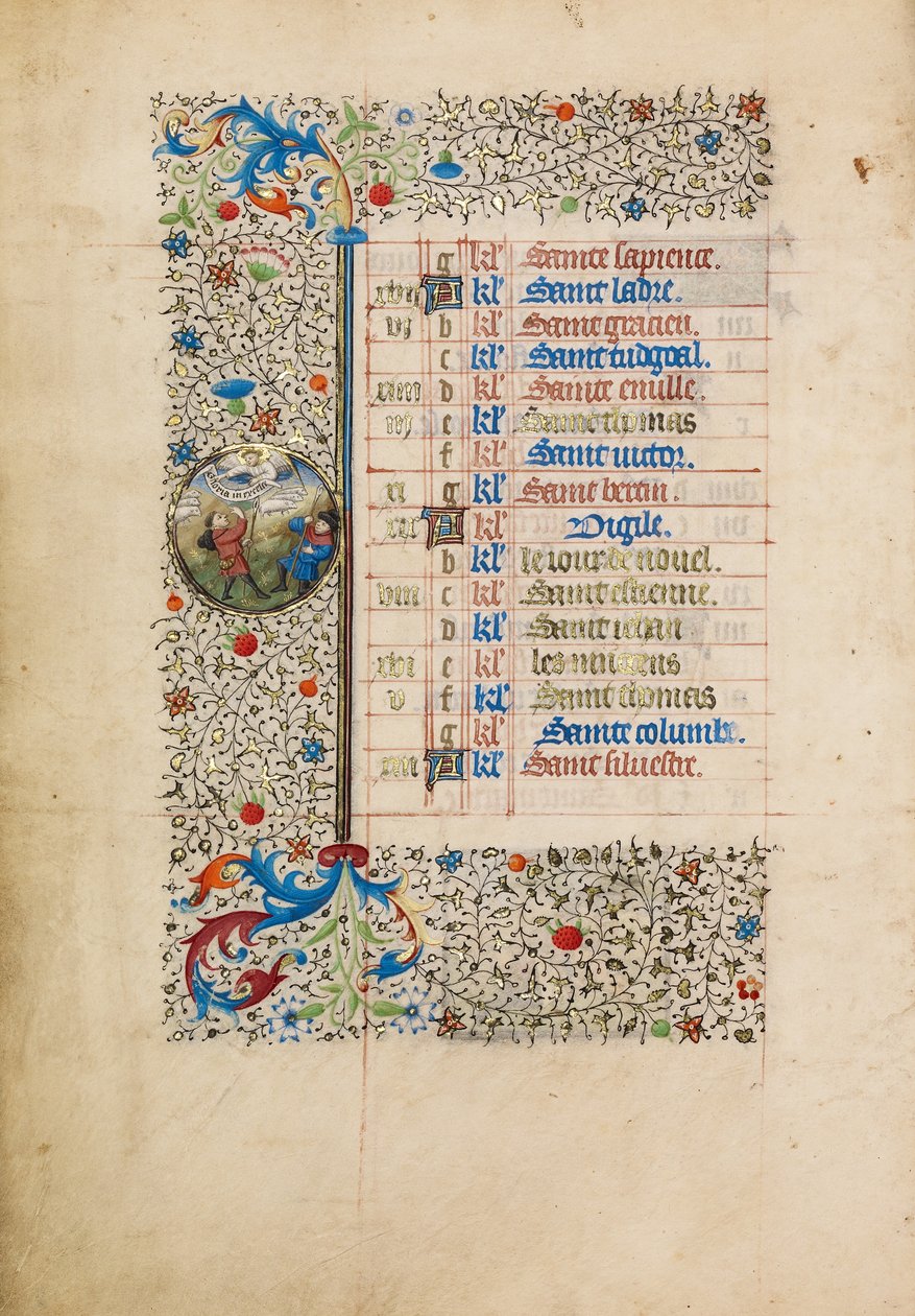 December Calendar Page; The Annunciation to the Shepherds by Bedford Master