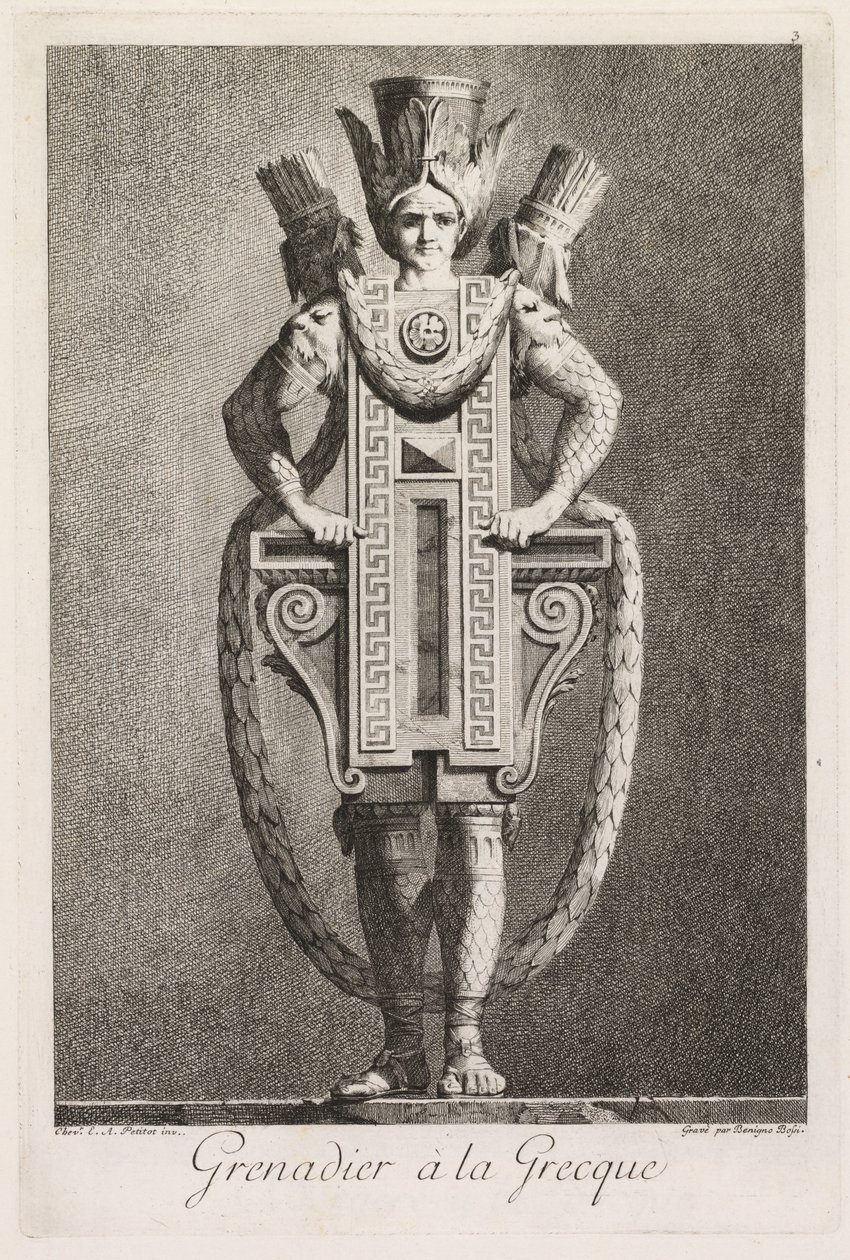 Masquerade in the Greek Style: Grenadier in the Greek Style (Plate 3) by Benigno Bossi