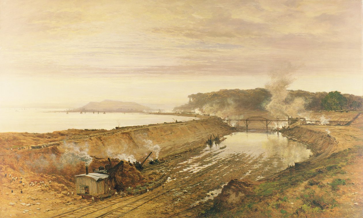 The Making of Eastham Lock on the Manchester Ship Canal by Benjamin Williams Leader