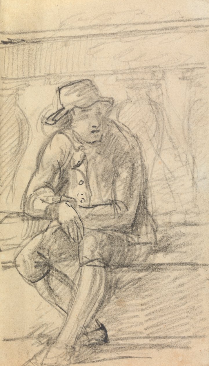 Figure Study of a Young Man, with a Hat, Sitting Outside by Benjamin Robert Haydon