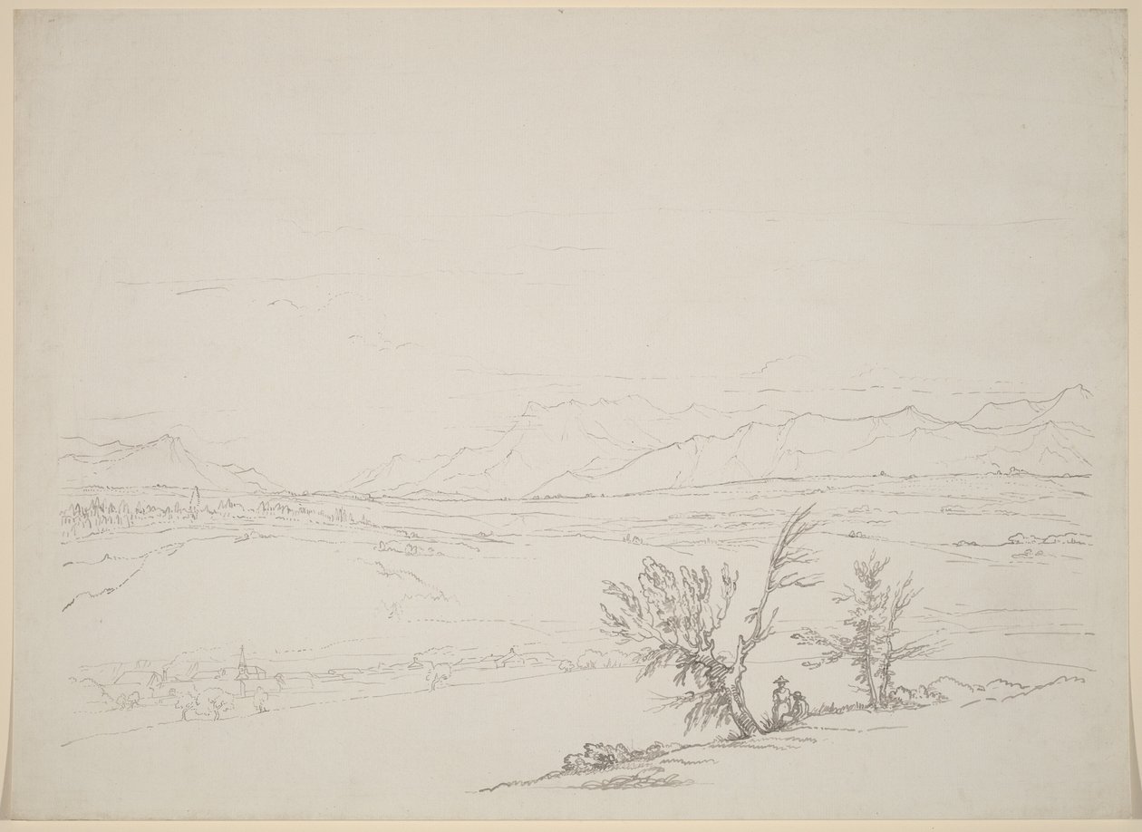 An Alpine Landscape with a Couple Seated by Trees Overlooking a Valley by Benjamin West