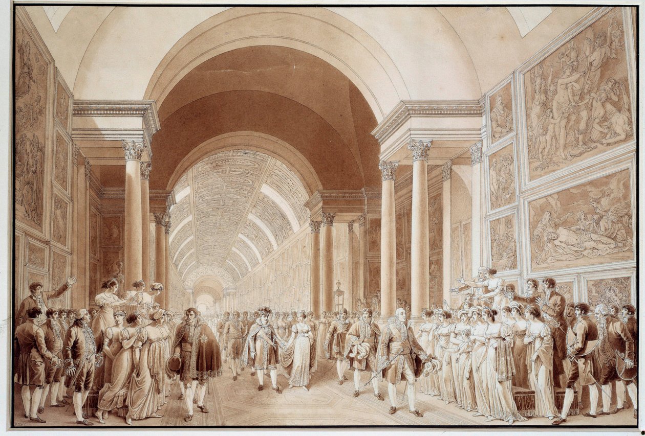 View of the bridal cortege of Napoleon I with Archduchess Marie Louise of Habsburg-Lorraine, 2/04/1810 in the Grande Galerie du Louvre by Benjamin Zix