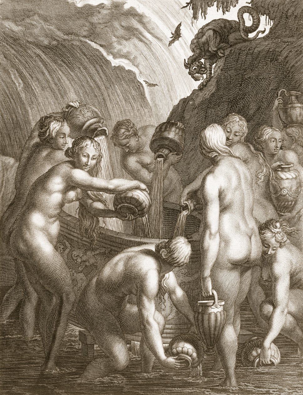 The Danaids Condemned to Fill Bored Vessels with Water, 1730 by Bernard Picart
