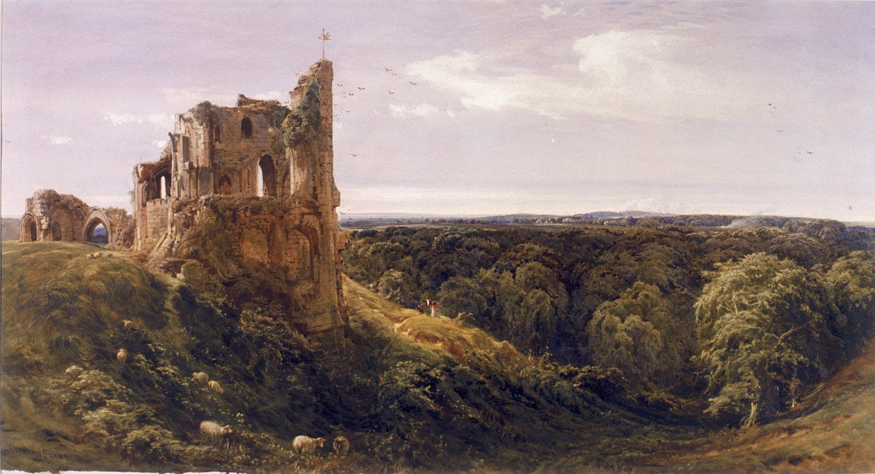 Ruined Castle in a Landscape (Knaresborough Castle) by Bernard Walter Evans