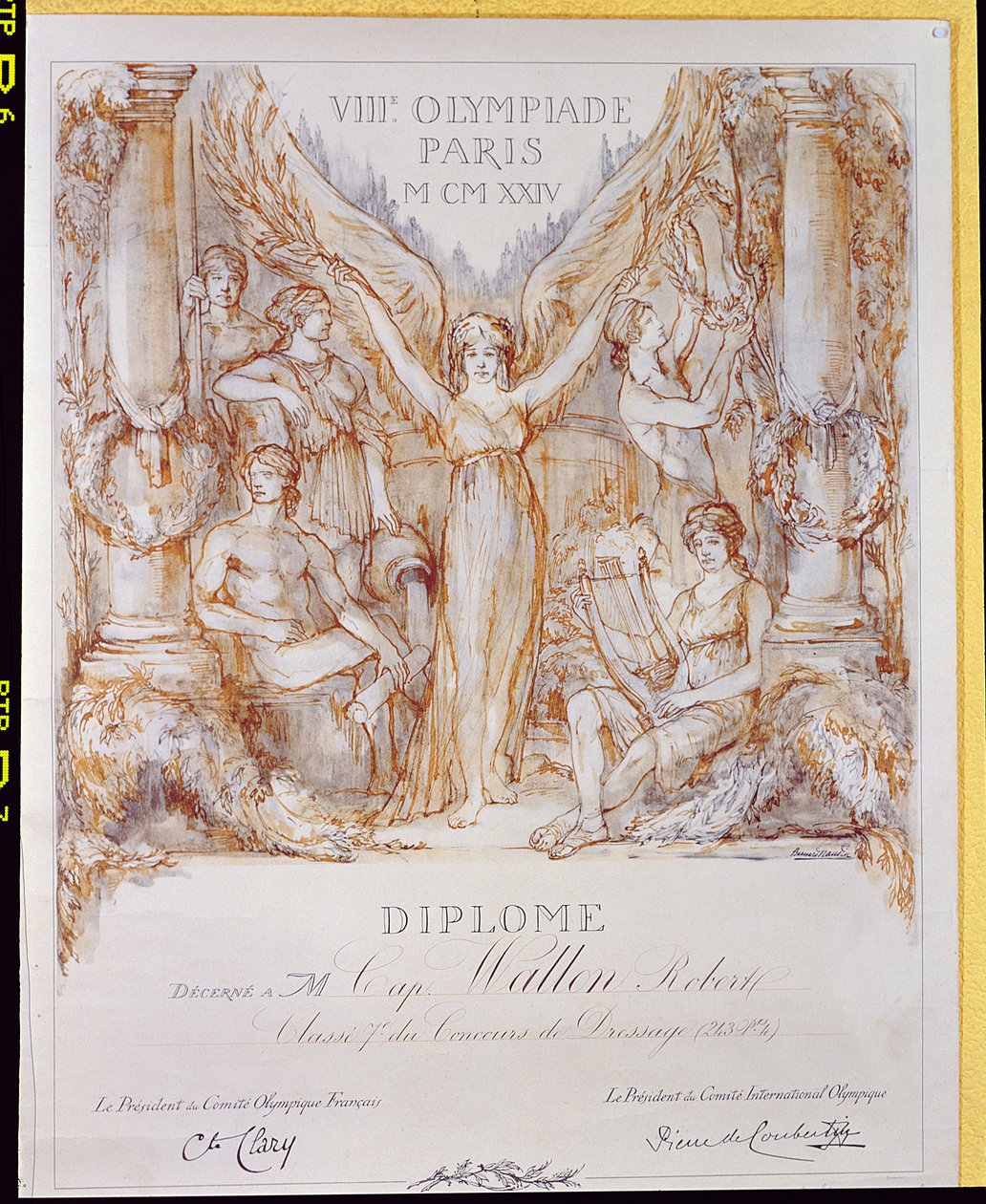 Diploma award from the VIII Olympiad, held in Paris by Bernard Naudin