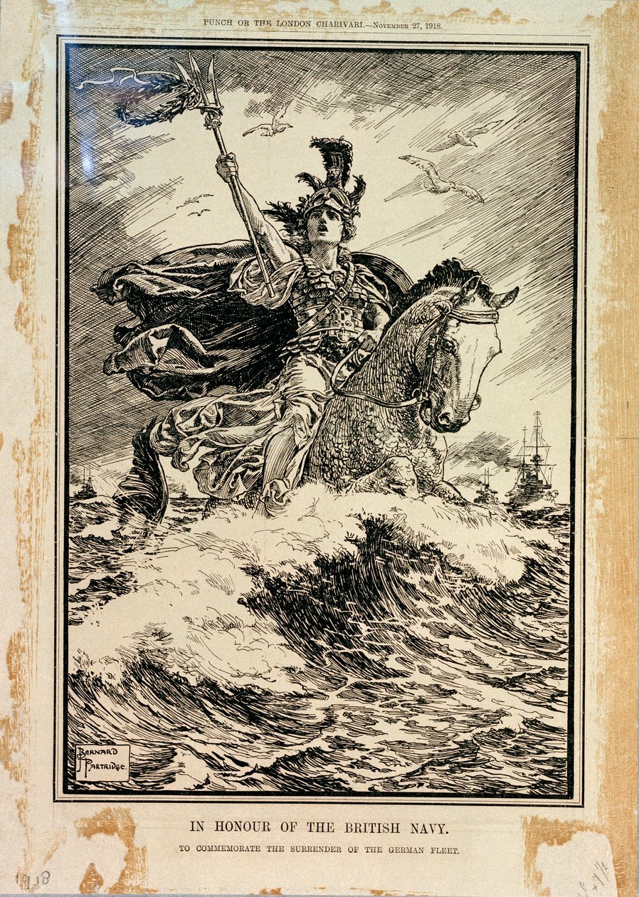 In Honour of the British Navy. To Commemorate the Surrender of the German Fleet. Front cover of Punch, 27th November 1918 by Bernard Partridge