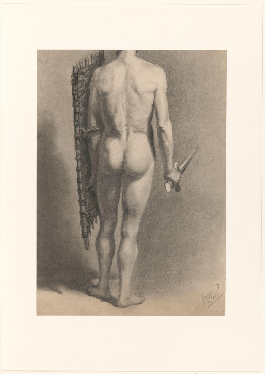 Male Nude with Sword and Shield, Seen from the Back by Bernard Willem Wierink (signed by artist)
