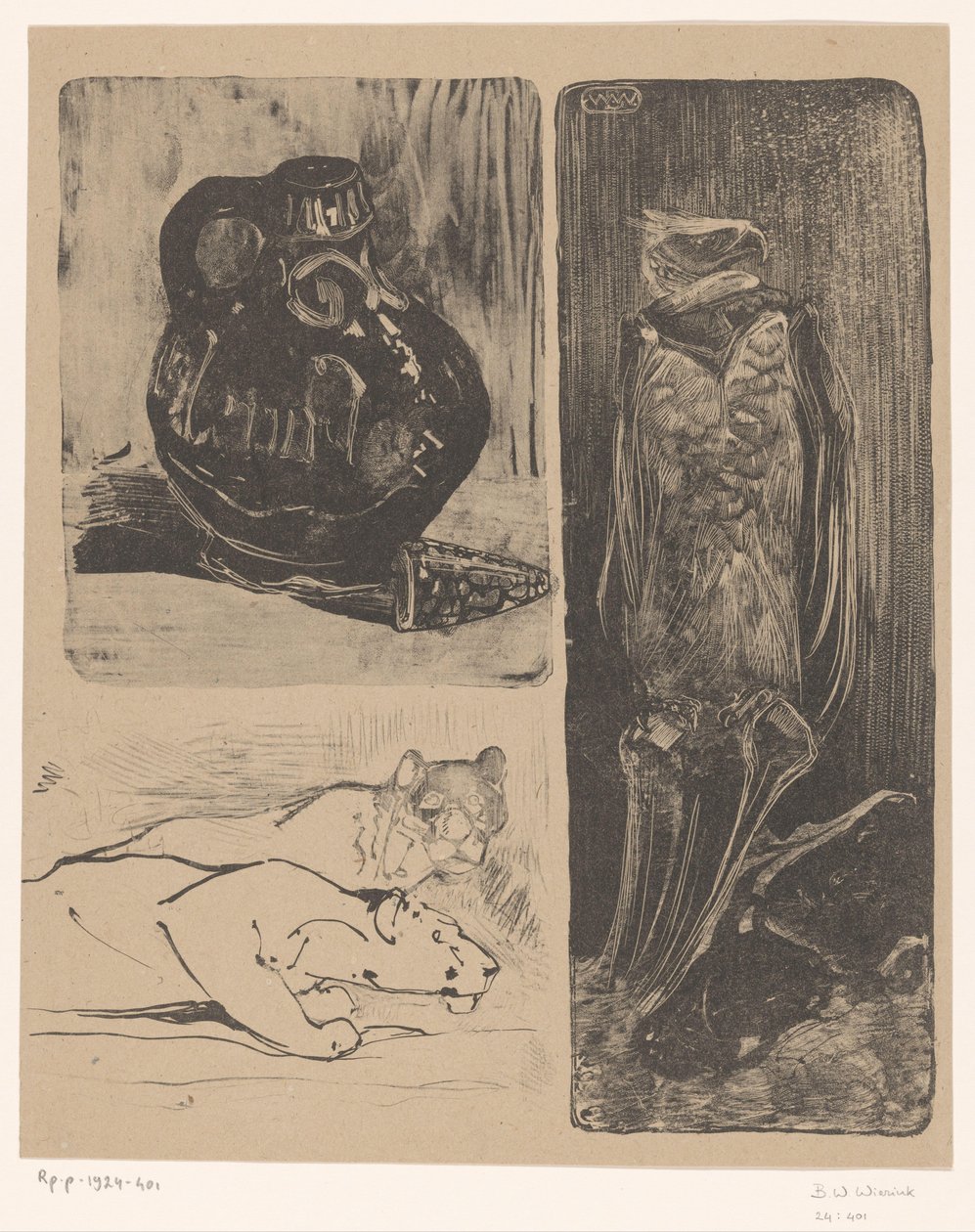 Vase, Lionesses, and a Vulture by Bernard Willem Wierink