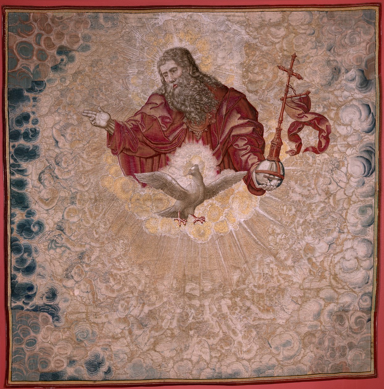 Flemish tapestry. Series Dais of Charles V (Baldachin of Margaret of Austria). God the Father and the Holy Spirit. Tapestry baldachin of the dais. Model Bernard van Orley (1491-1542). Manufacture Pieter de Pannemaker. by Bernard van Orley