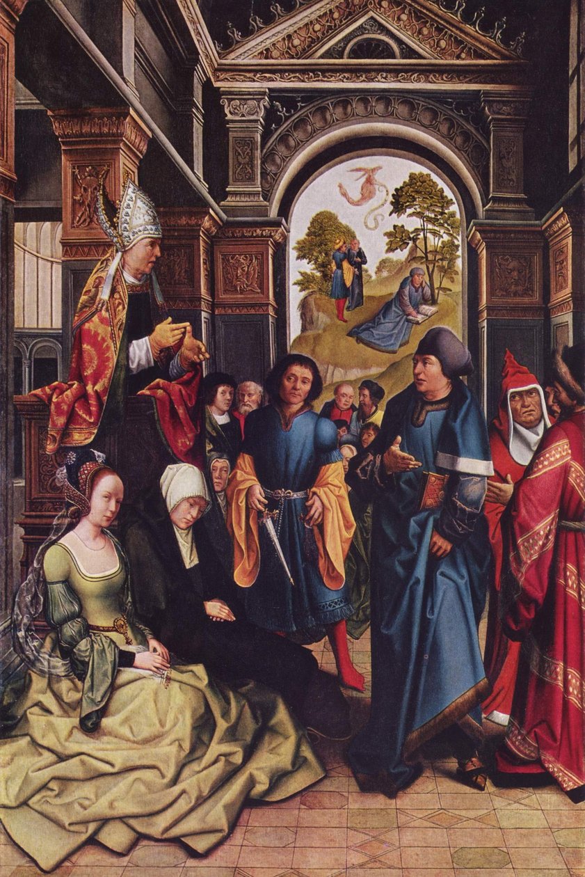 Sermon of St. Ambrose Outside: Two Standing Holy Bishops by Bernard van Orley
