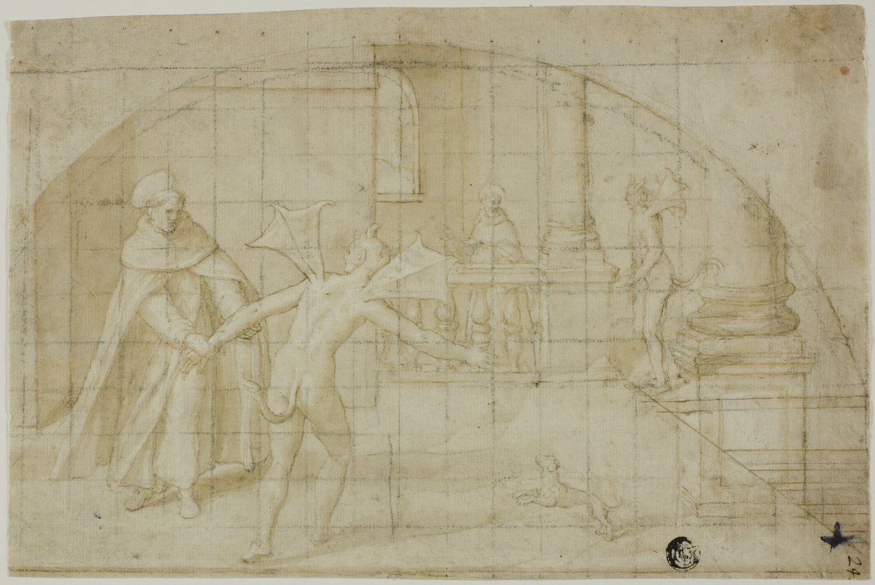 Design for a Lunette: Devils and Saint in a Monastery by Bernardino Poccetti
