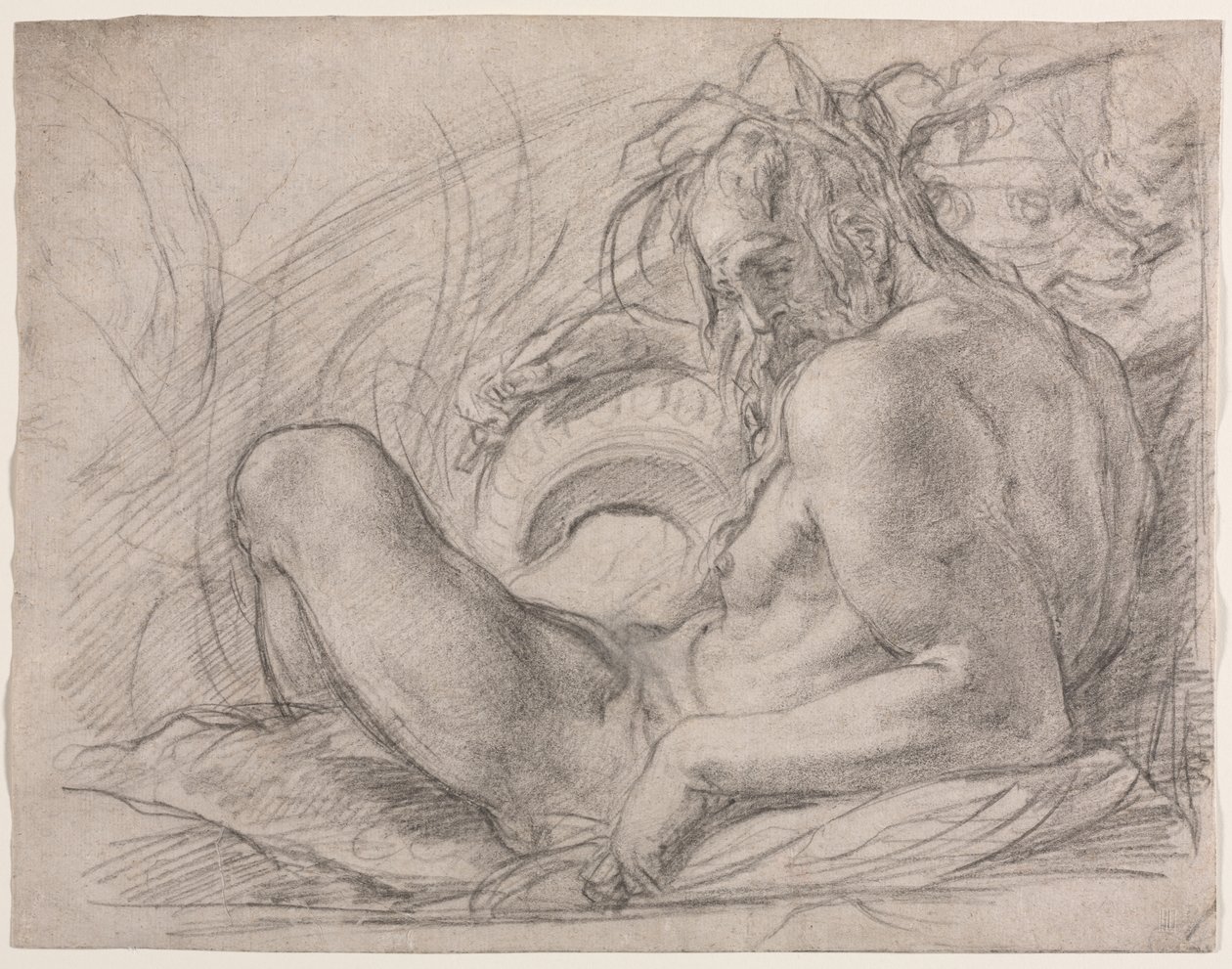 The River God Tiber (Study for a fresco, Miracle of the Snow, or the Foundation of Santa Maria Maggiore, Rome in the Canigiani chapel of S. Felicita, Florence) by Bernardino Poccetti