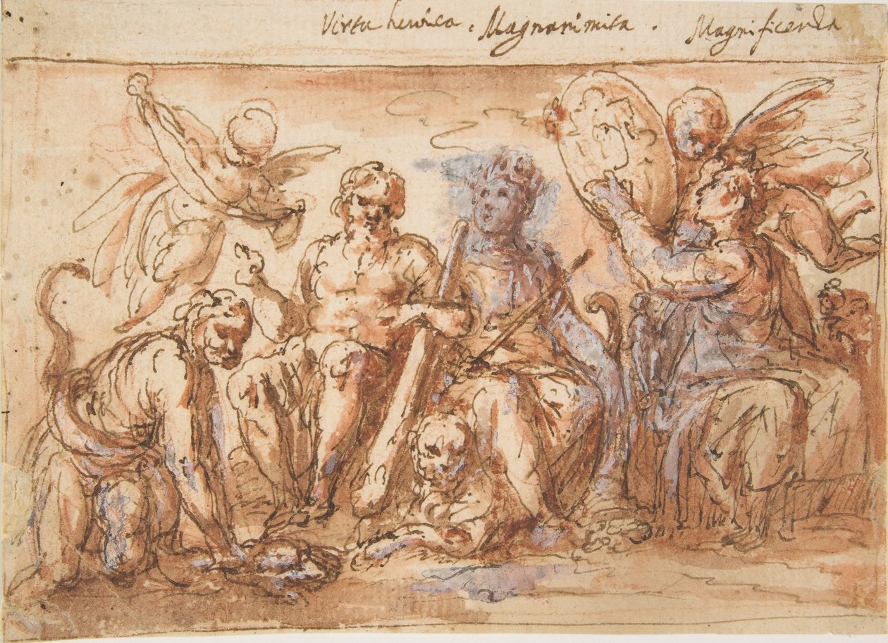 Allegorical Figures: Force, Hercules Strangling the Hydra, Plenty, and Fame by Bernardino Rodriguez