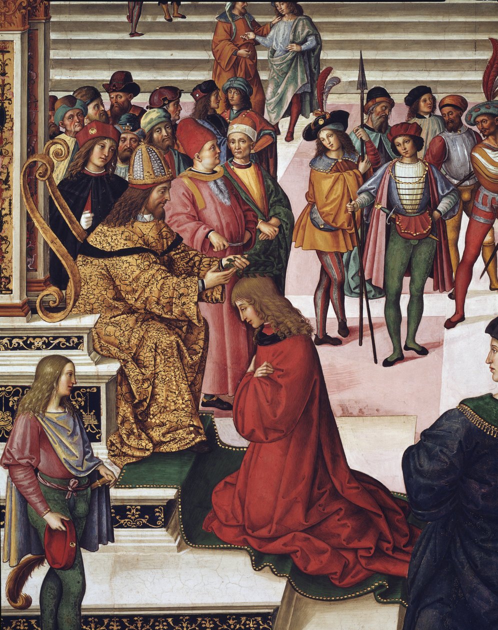 Enea Silvio Piccolomini (Pius II) Crowned Poet by Emperor Frederick III (Detail) by Bernardino di Betto Pinturicchio