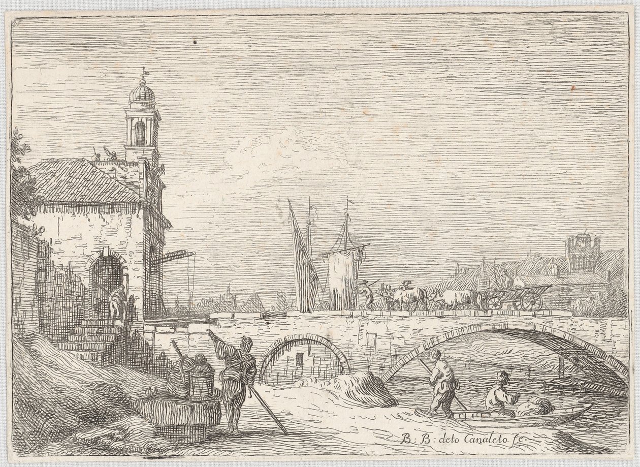 Capriccio with a Bridge and a Gatehouse in the Style of the Padua Porta Portello by Bernardo Bellotto