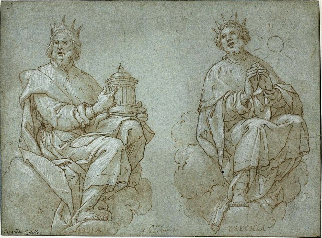 Two Seated Kings of Judah; Josiah and Hezekiah by Bernardo Castello