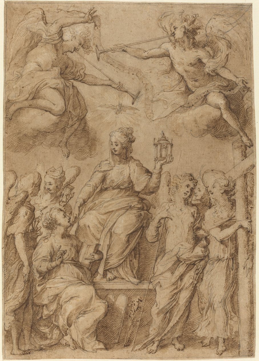 Ecclesia Surrounded by Angels Holding the Instruments of the Passion by Bernardo Strozzi