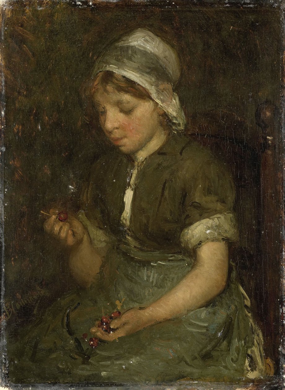 Girl with Cherries by Bernardus Johannes Blommers or Bloomers