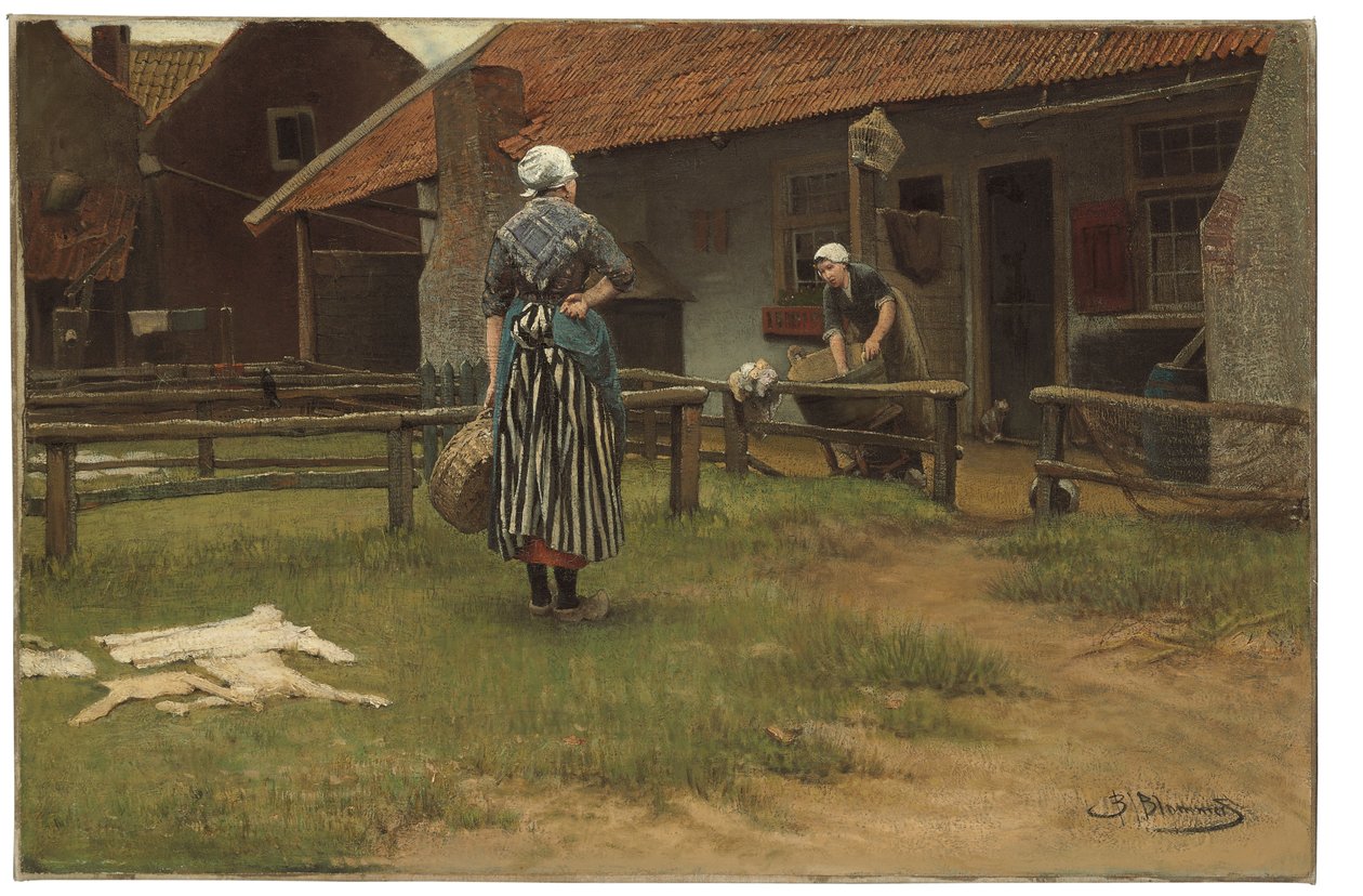 Washing day by Bernardus Johannes Blommers or Bloomers
