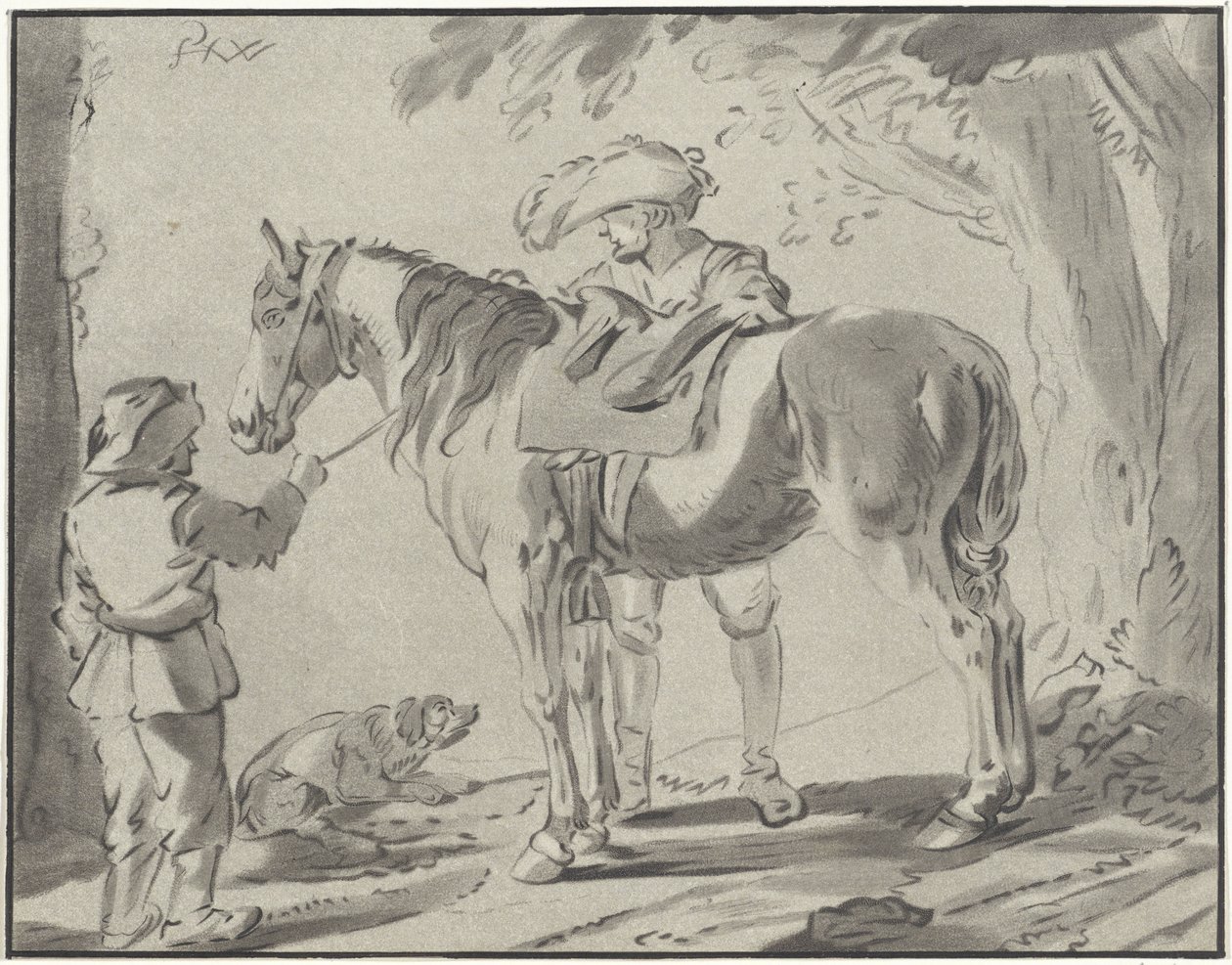 Two Men by a Horse by Bernhard Schreuder