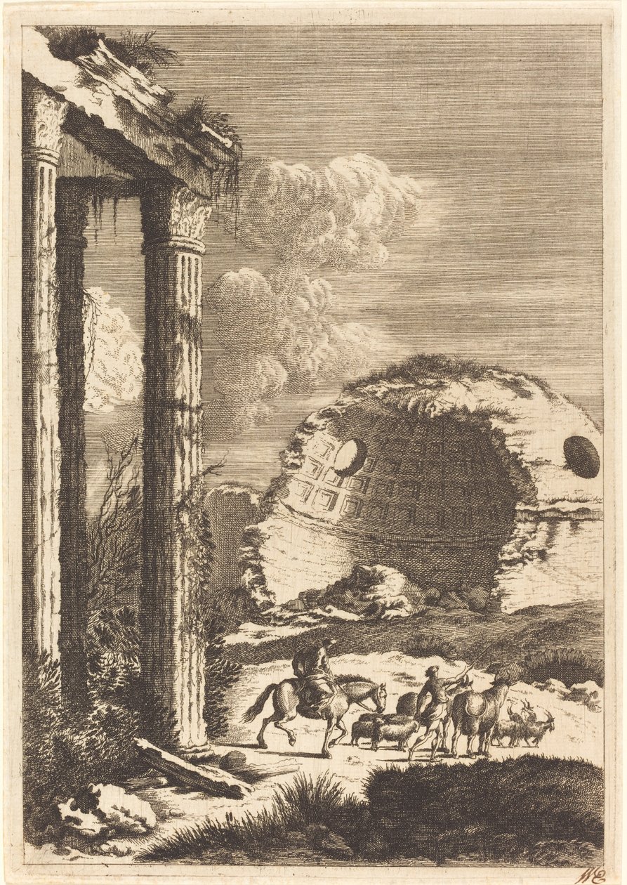 Shepherds Traveling past a Ruined Rotunda by Bernhard Zaech after Jonas Umbach