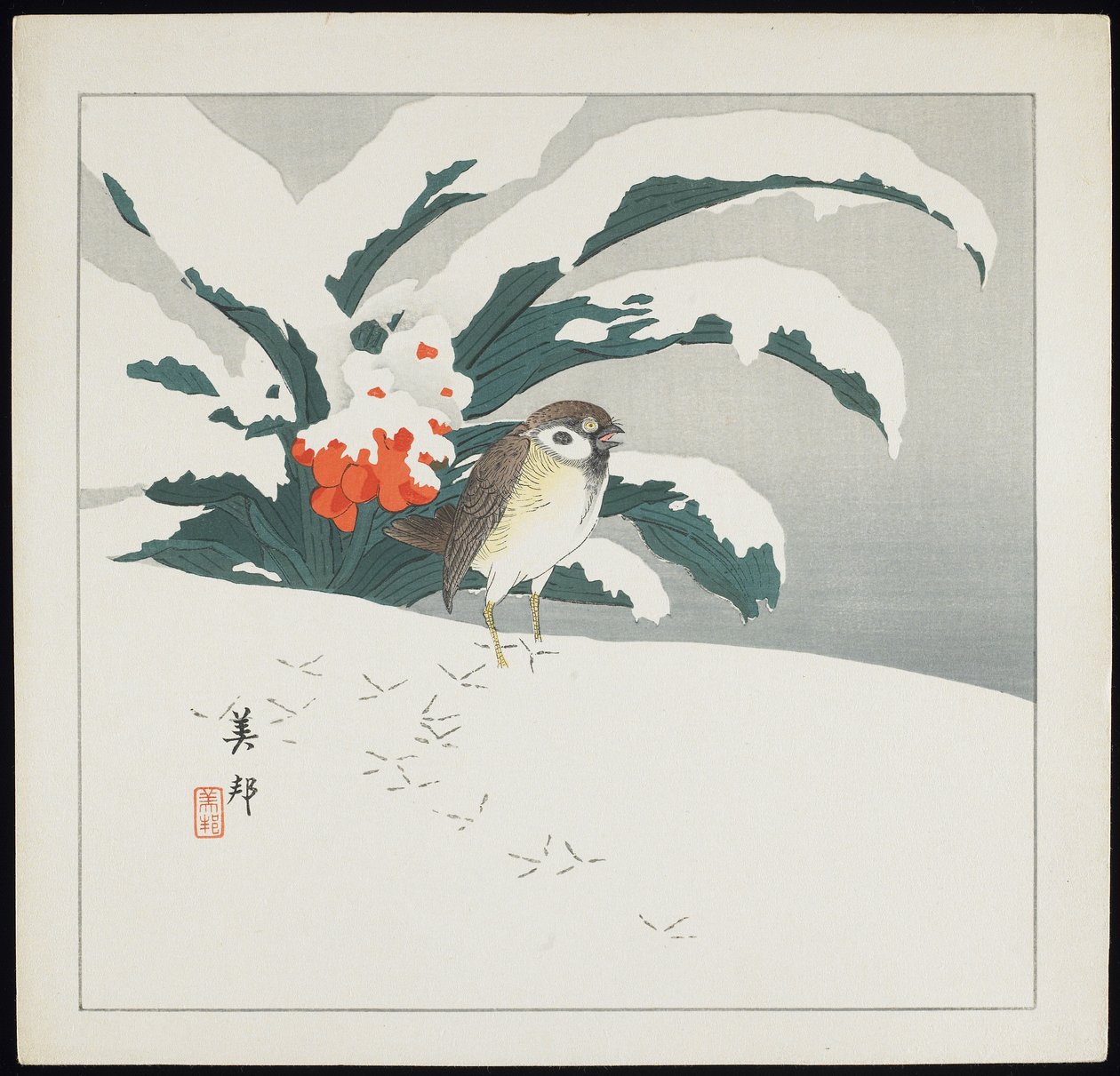 Bird in Snow, early 20th century by Biho Takashi or Takahashi (b. 1873. fl 1890-1930)
