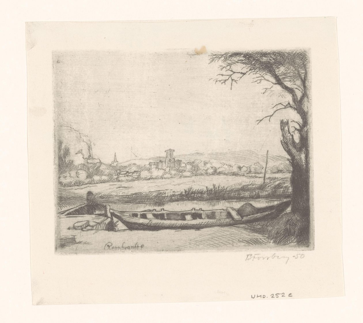 Canal with a Large Boat and a Bridge by Birger John Forsberg