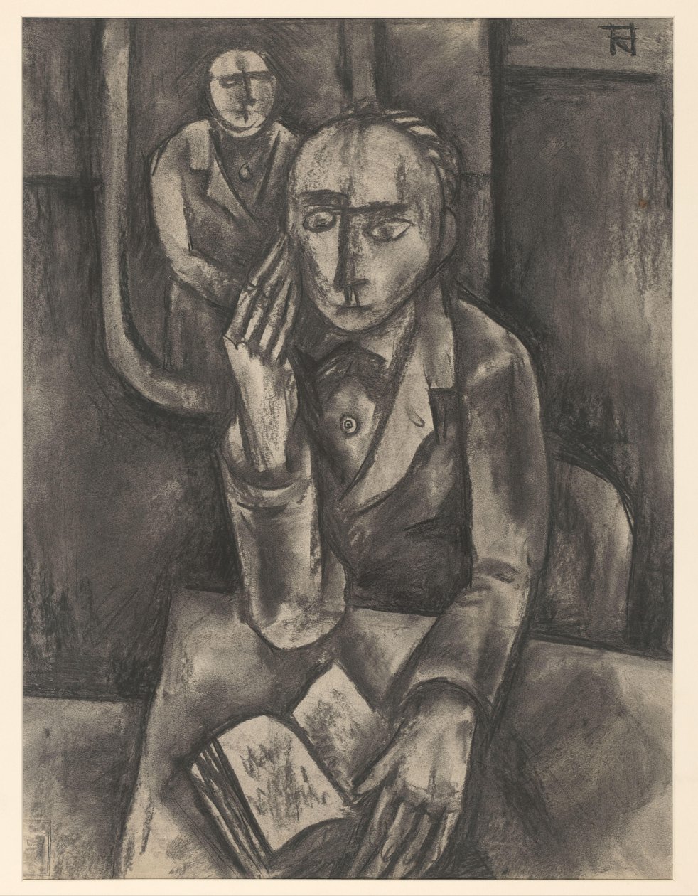 Man Sitting at a Table with an Open Book by Bob Hanf (signed by artist)