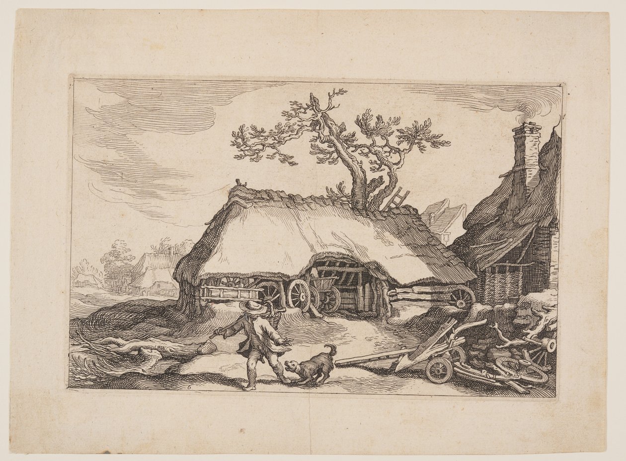 Plate 6, from Landscapes with Farmhouses by Boetius Adams Bolswert