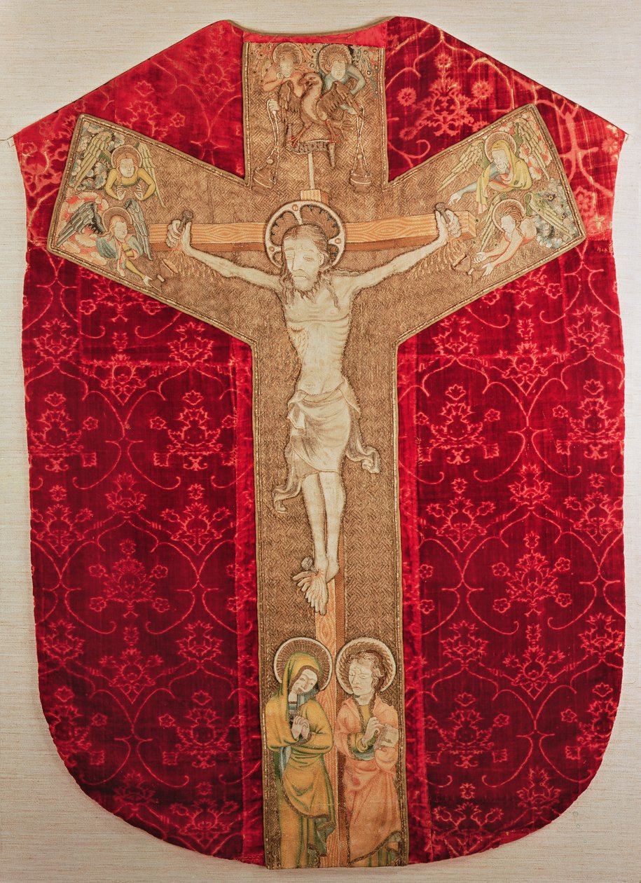 Embroidered orphrey on Bohemian chasuble depicting the Crucifixion with Virgin and Angels, late 14th century by Bohemian School