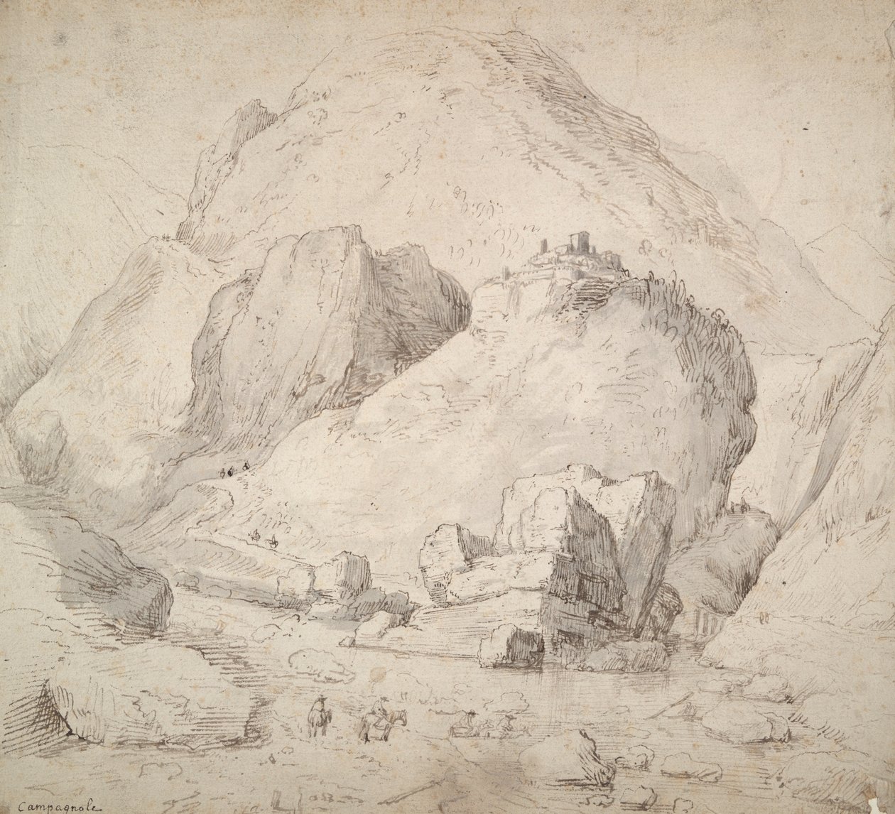 Mountainous Landscape with Figure on Horseback in Foreground by Bonaventura Peeters
