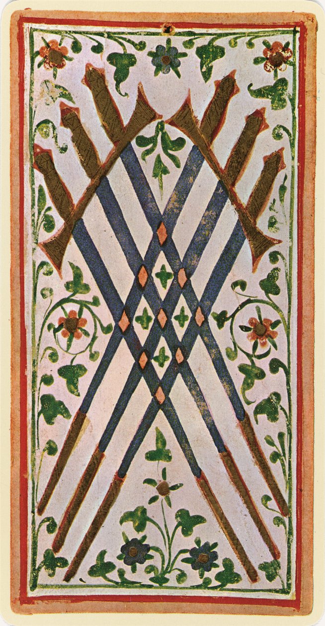 The Six of Swords, facsimile of a tarot card from the 