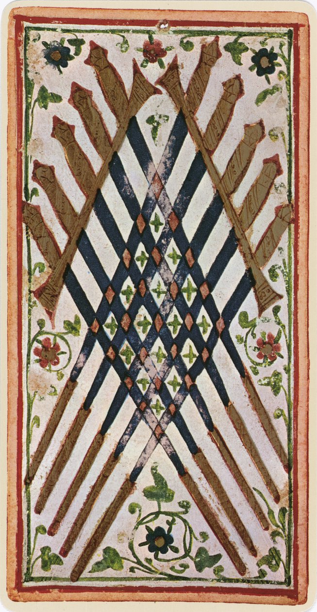 The Ten of Swords, facsimile of a tarot card from the 