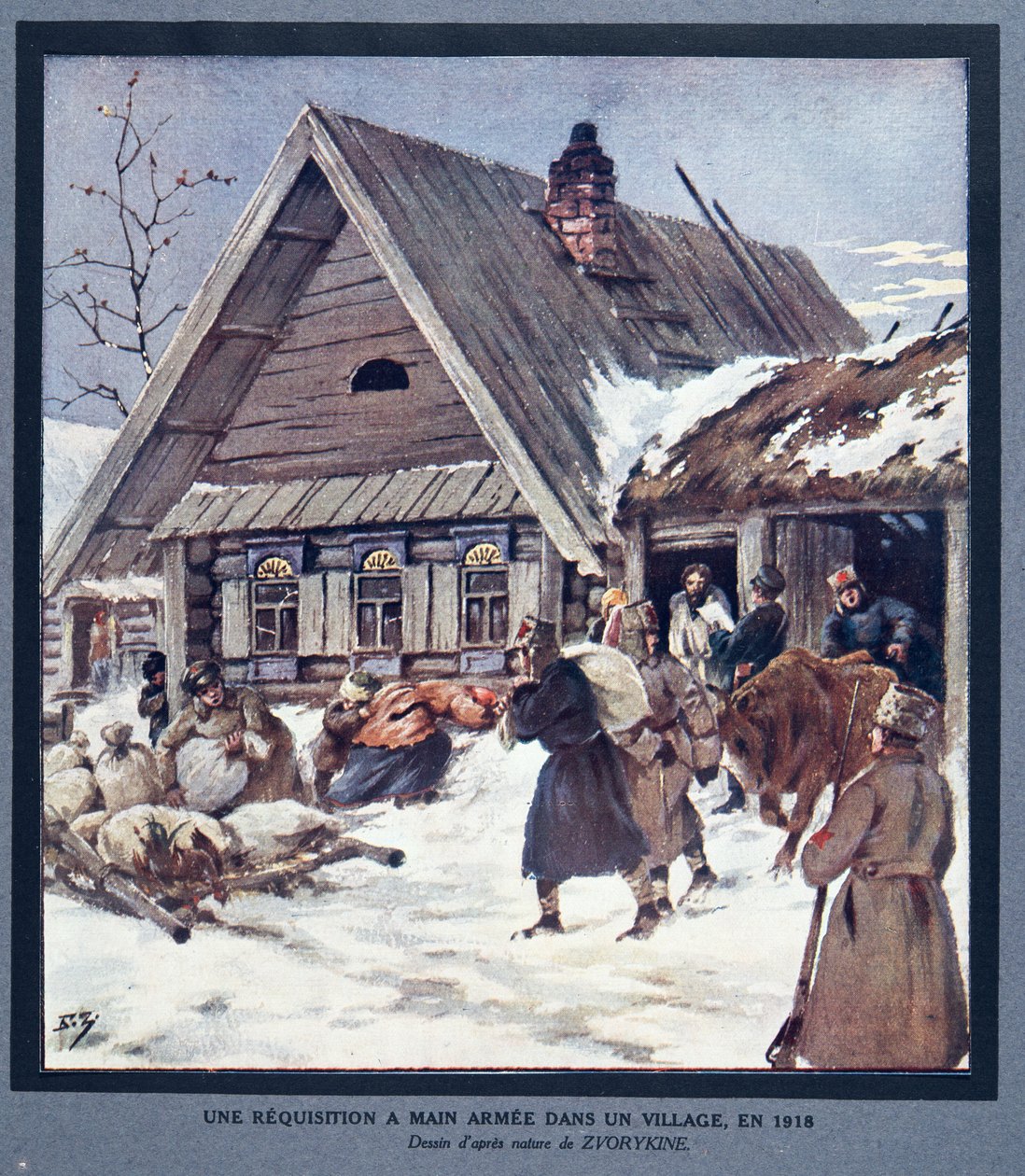 Armed Forces Requisition Supplies in a Village by Boris Vasilievich Zvorykin