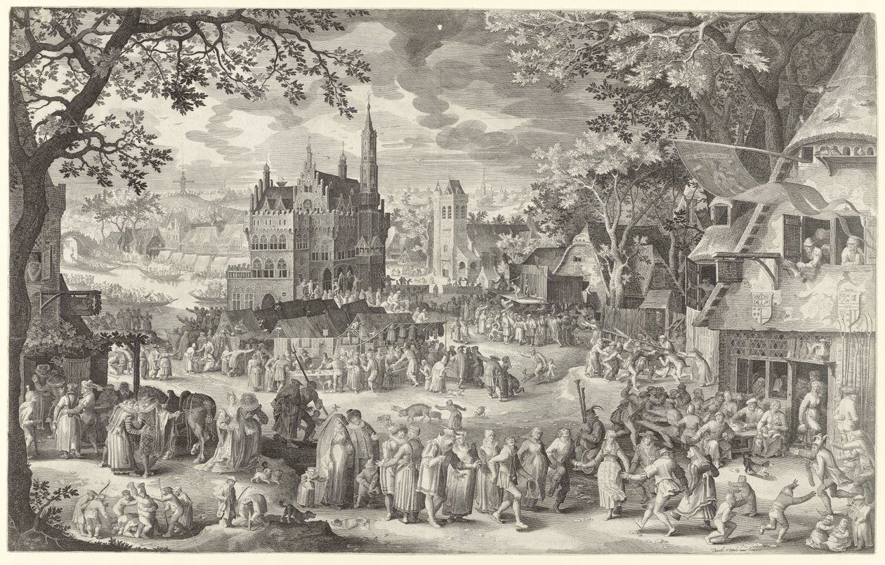 Peasant Fair in Front of the Weigh House on the Village Square from Die Boere Cermis by Boëtius Adamsz. Bolswert