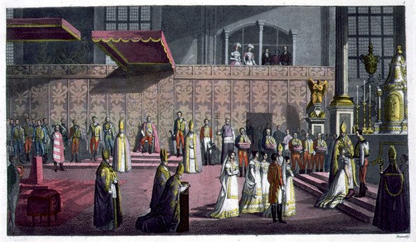 The Primate of Hungary Crowning the Queen in the Collegiate Church, Westprim, Hungary, Plate 5 from 