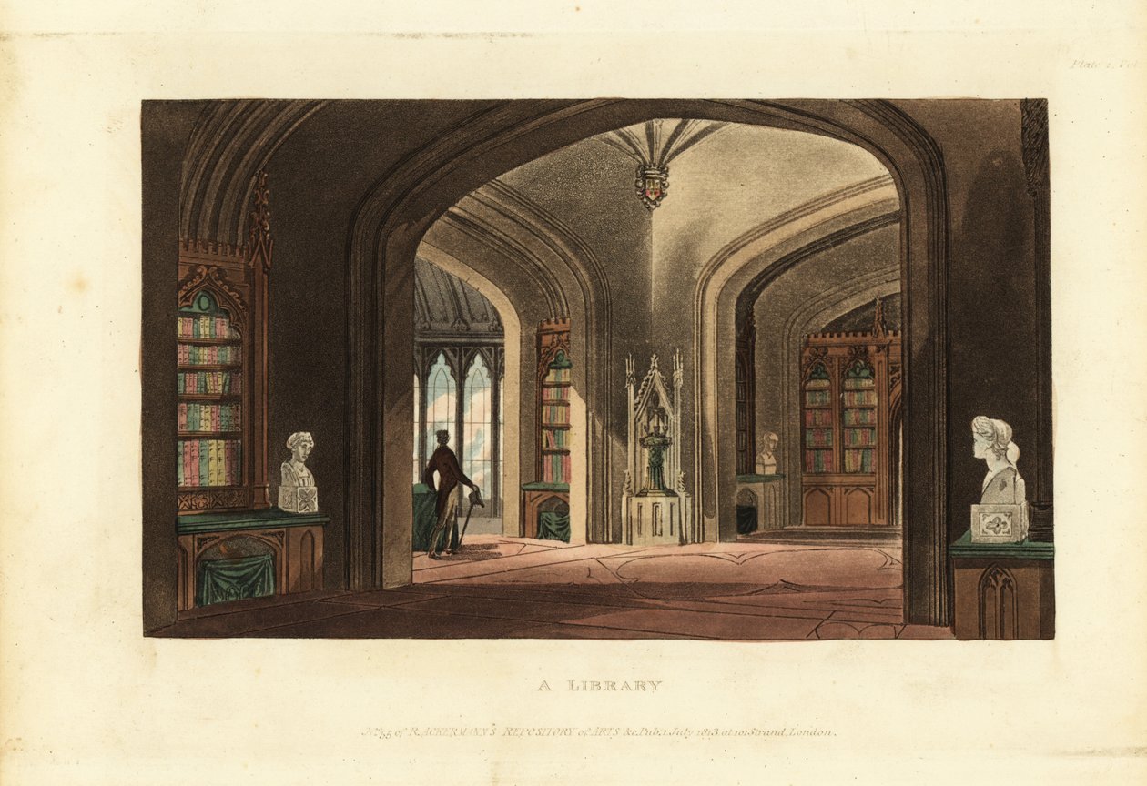 Design for a Gothic-style Library, Regency Era by British School