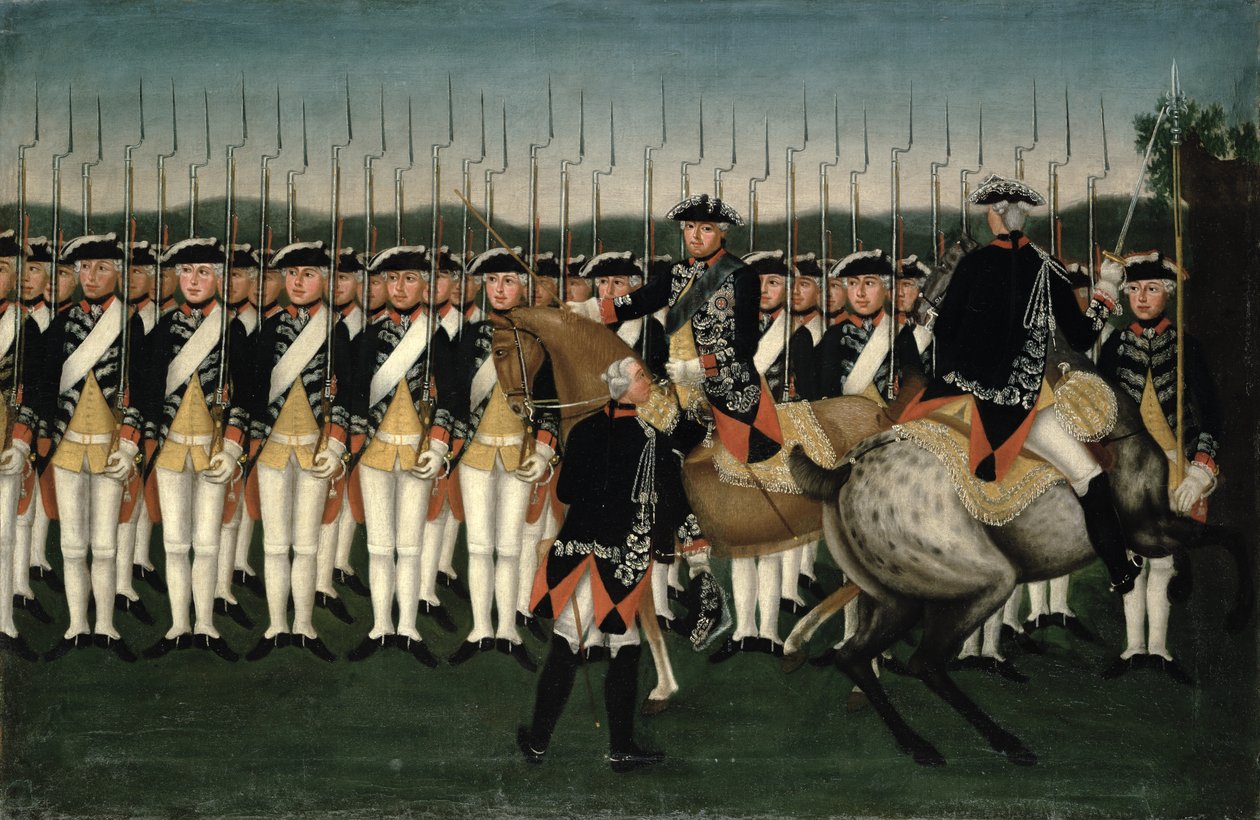 Friedrich II (1712-86) with the Hesse Guard Regiment by Brock