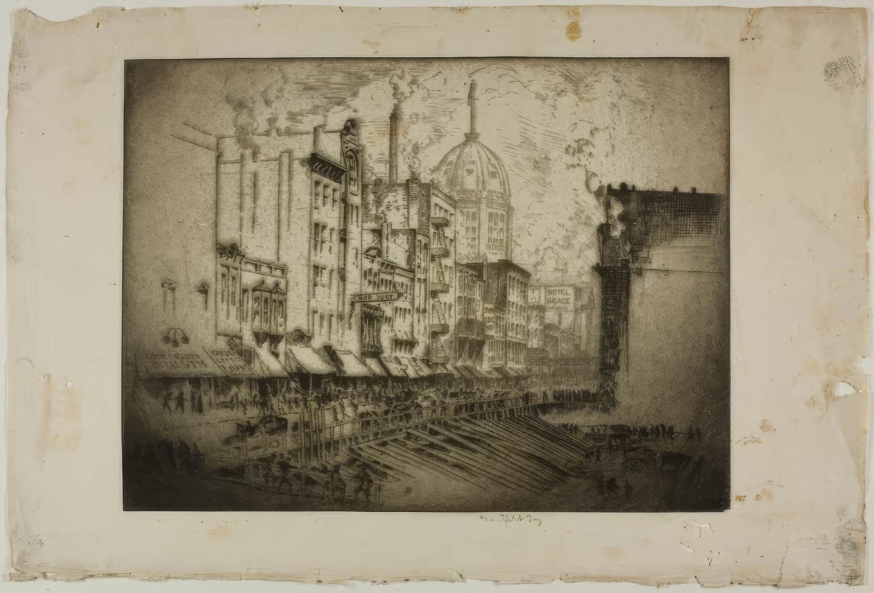 Chicago - Clark Street, Corner of Harrison Street by Bror Julius Olsson Nordfeldt