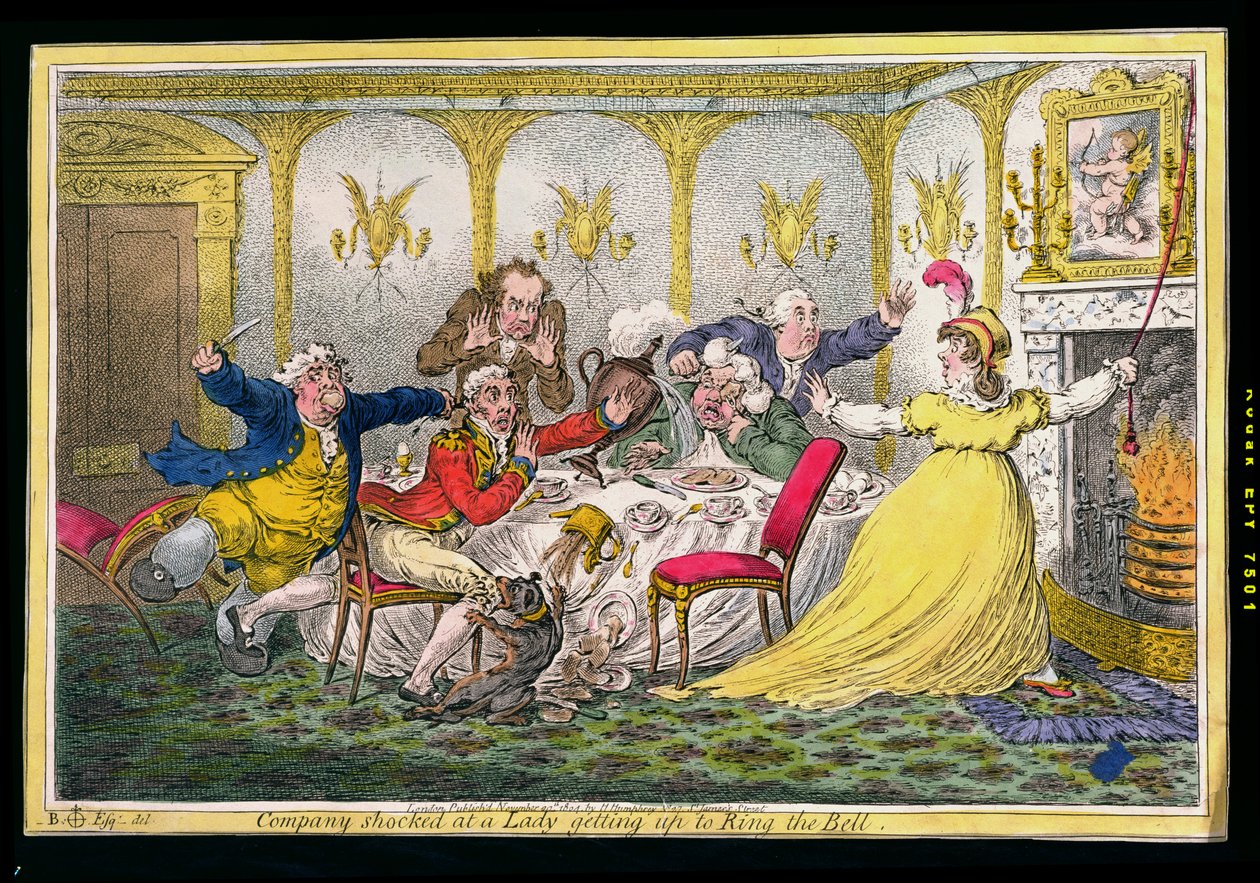 Company Shocked at a Lady Getting Up to Ring the Bell, etched by James Gillray, published by Hannah Humphrey in 1804 by Brownlow North