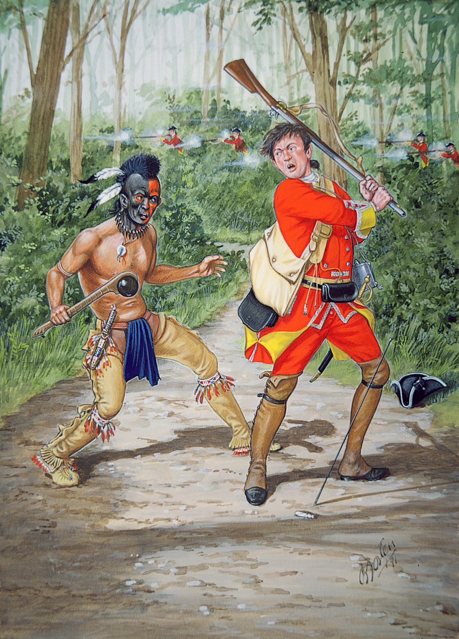 A Huron warrior versus a Private of 44th Regiment of Foot in 1755, from a set of six tableaux by Bryan Fosten