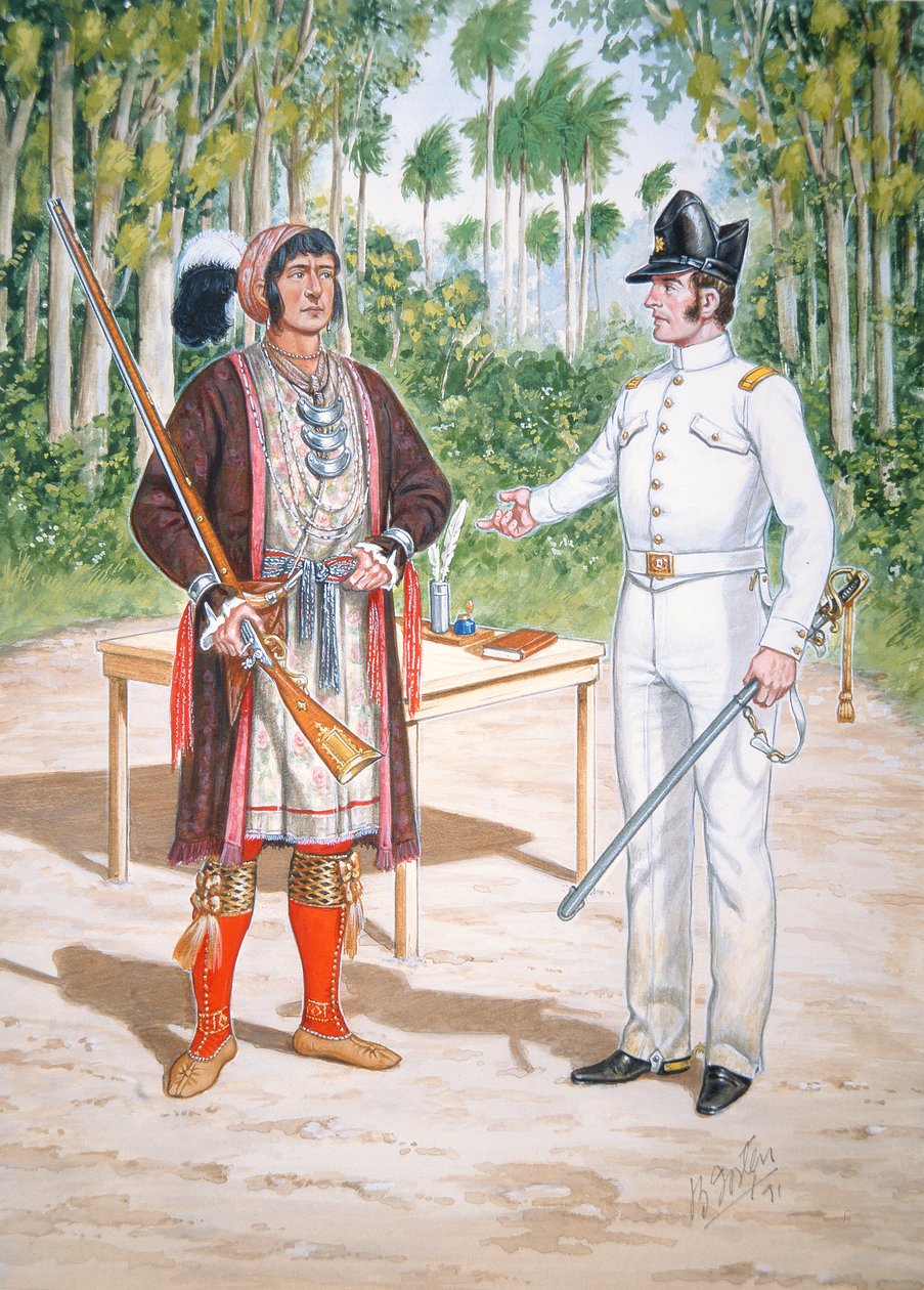 Osceola, Chief of the Seminole People at a treaty with an officer of 2nd Regiment of US Dragoons in Florida by Bryan Fosten