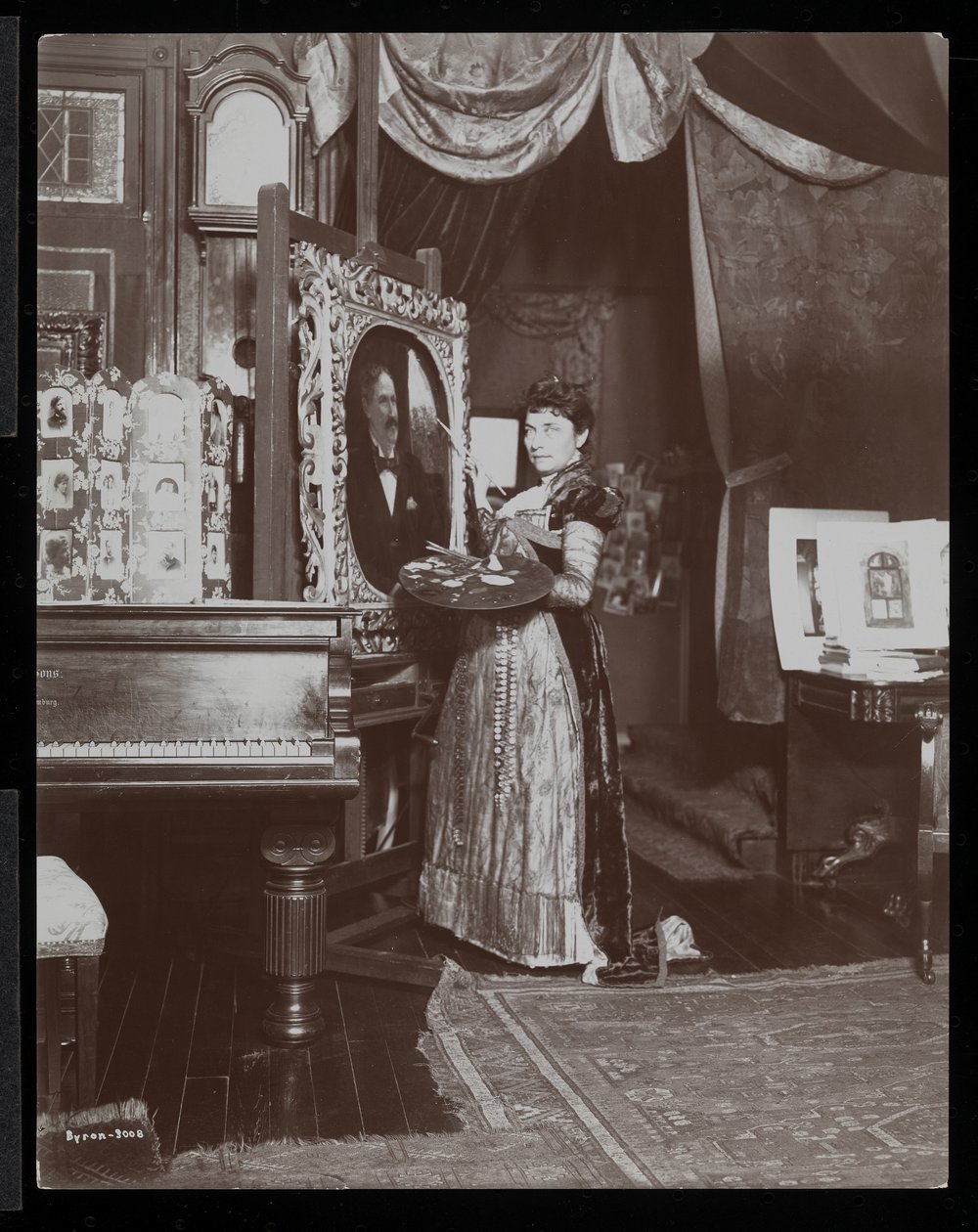 Mary Tillinghast Painting a Portrait in Her Studio, New York, c.1897 by Byron Company