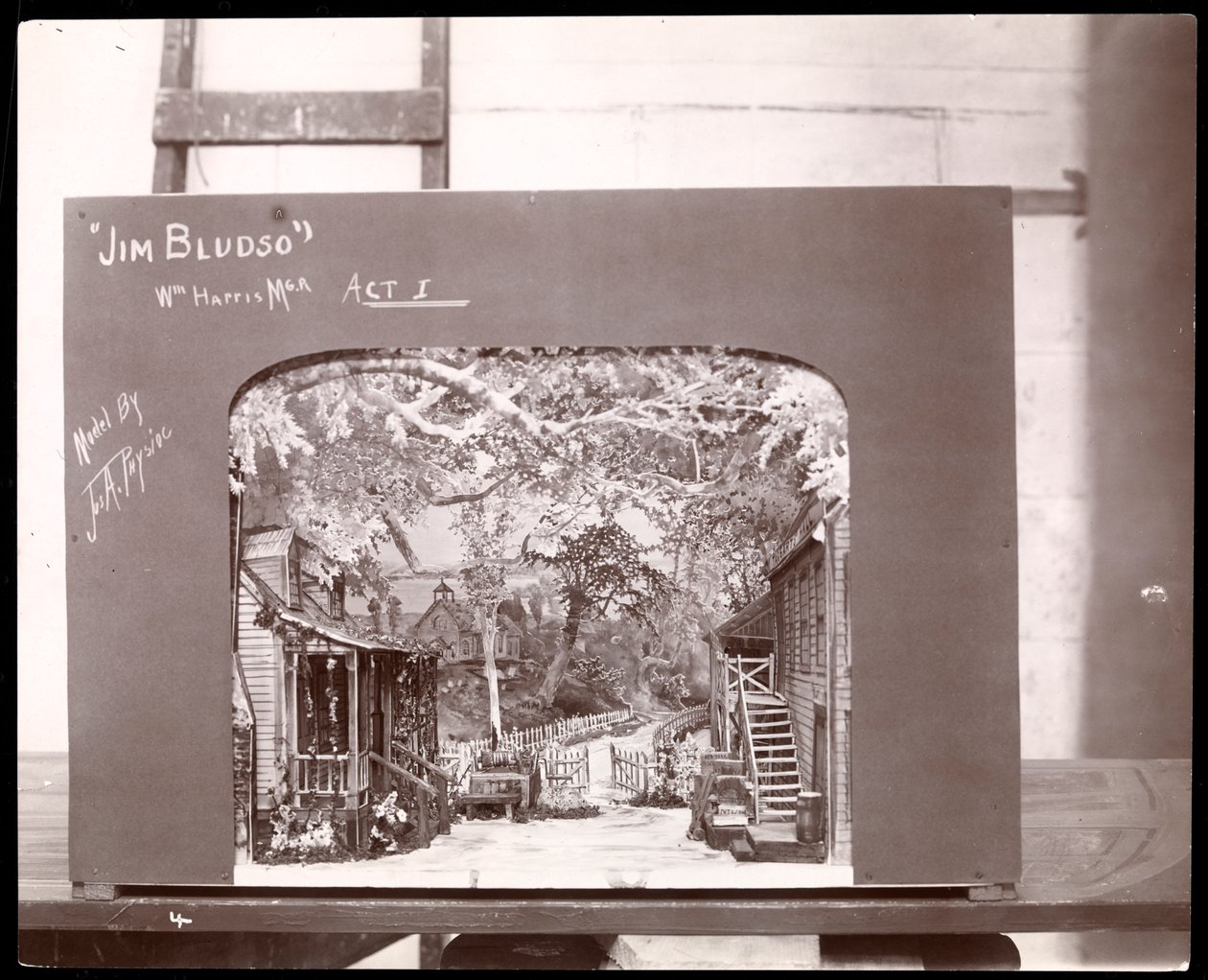 Set model possibly designed by Joseph Physioc on behalf of Ernest Gros for either the Rich and Harris production or the Sullivan, Harris and Woods