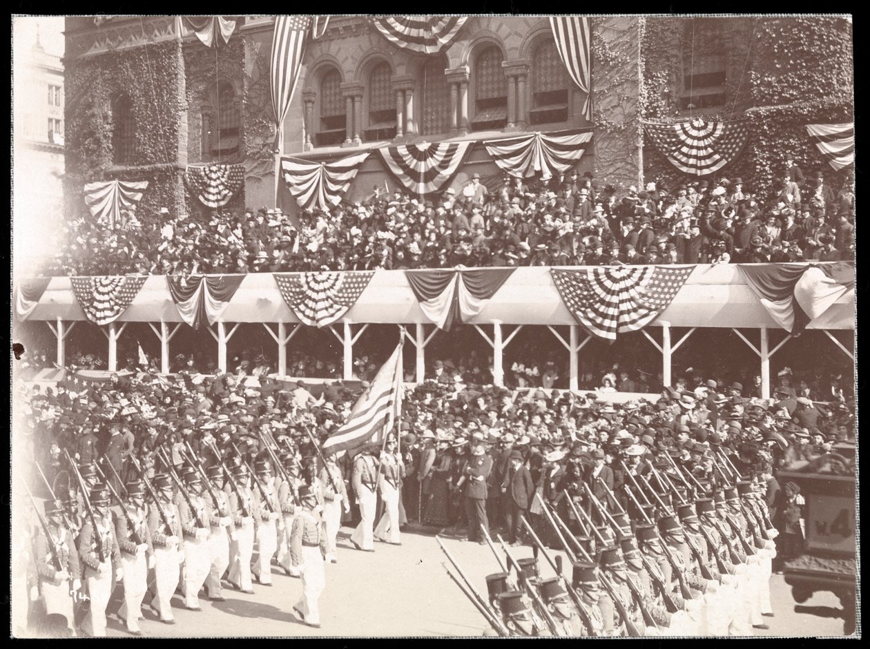 View of the Crowd and a Marching Military Group in the Dewey Parade on Fifth Avenue, New York by Byron Company