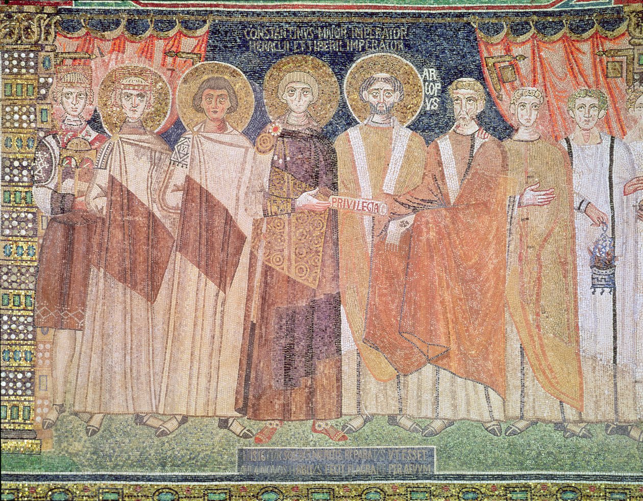 Constantine IV granting Bishop Reparatus privileges for the church of Ravenna by Byzantine School